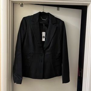 WHBM | Black Blazer with Lace Panel Details | Size 16 | NWT